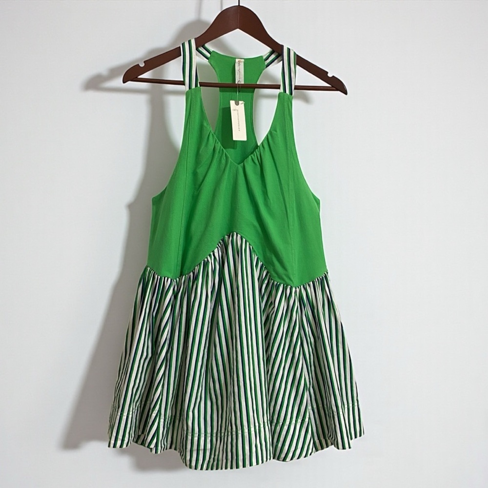NWT Anthropologie Green and White Striped Dress XXS